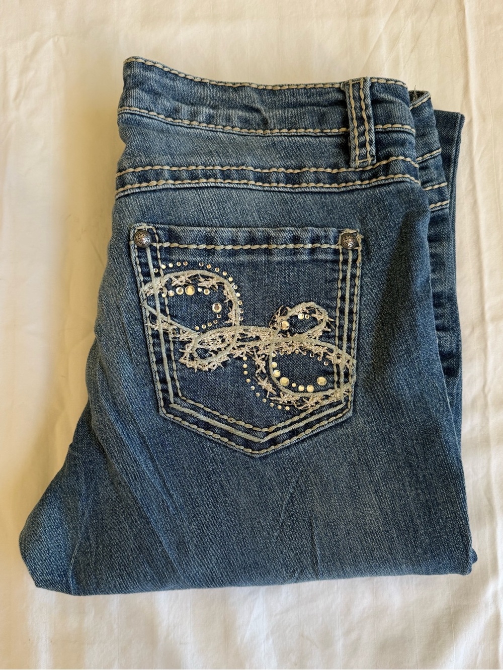 Nine West Jeans Date Night Fit Straight Leg Embellished‎ Denim Blue 29/8